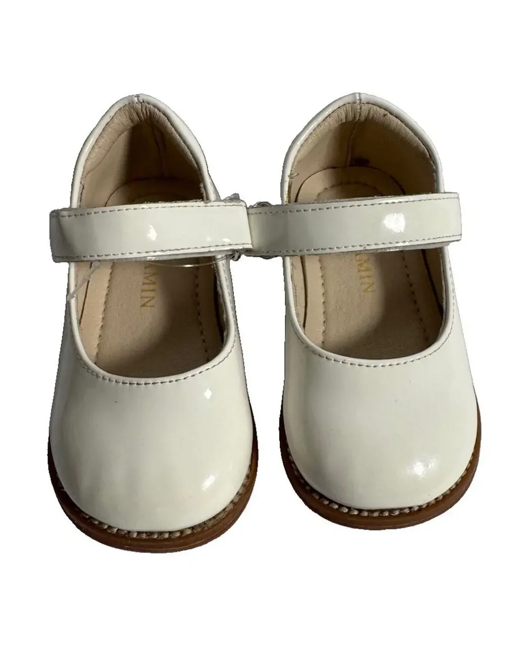 Phramin Toddler Girls White Patent Mary Jane Dress Shoes Size 5 Hook & Loop